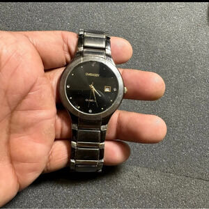 Embassy Mens Quartz Date Just Watch Gun Metal Black Dial Diamond Markers